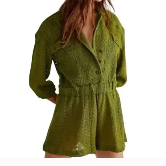 FREE PEOPLE RYAN RUMPER, olive green knit rumper - Picture 2 of 4